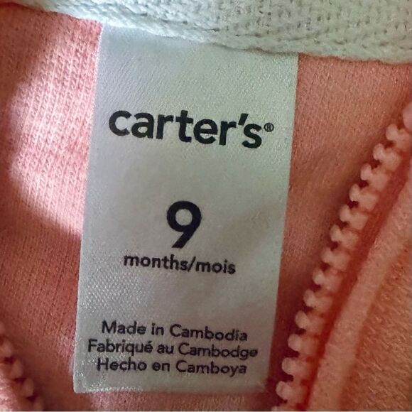Carter’s Pink Zip Up Hoodie Jacket Size 9 Months - Picture 6 of 6